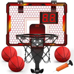 Mini Basketball Hoop Indoor with 7 LED Lighting, Scoreboard, 3 Modes, Volume Adjustable, Over Door Basketball Hoop Foldable, Basketball Toys for Kids Adults,Birthday Christmas Halloween Thanksgiving Gifts.