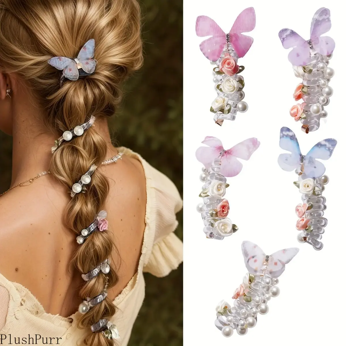 Butterfly Hair Ties for Women Fairy Style High Elastic Bubble Braid Hair Bands Cute Y2K Ponytail Accessories for Daily Wear Parties Photos Sweet Hairstyles 5 Pack tiktokshopspringglowup,summervibes