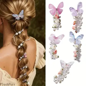Butterfly Hair Ties for Women Fairy Style High Elastic Bubble Braid Hair Bands Cute Y2K Ponytail Accessories for Daily Wear Parties Photos Sweet Hairstyles 5 Pack