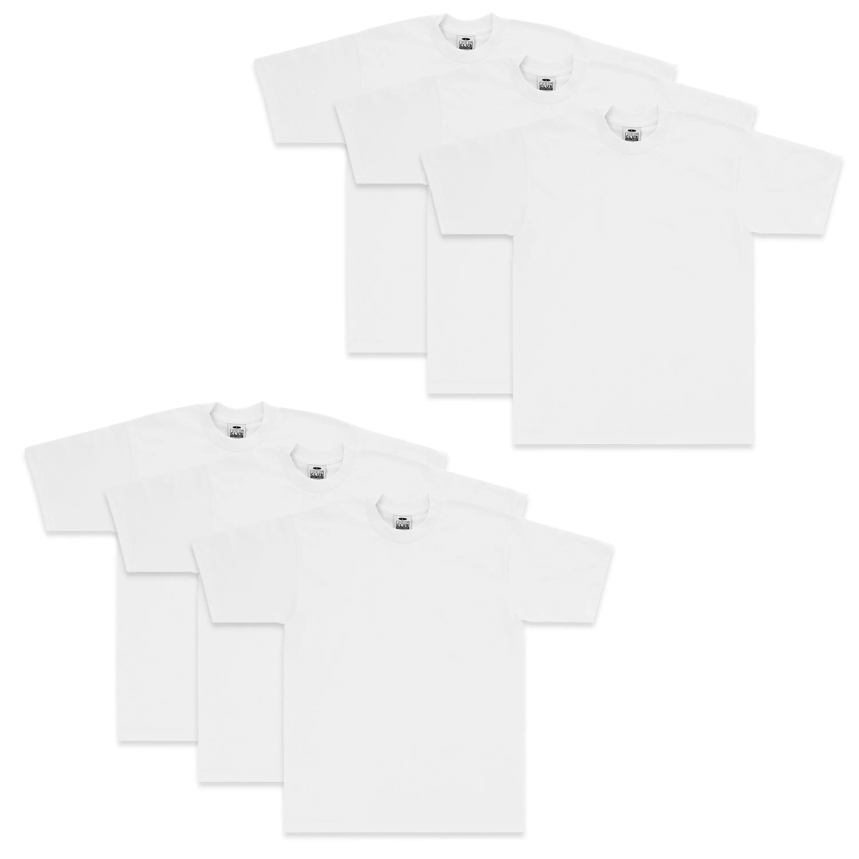 Pro Club Men's Heavyweight Cotton Shortsleeve Crew Neck Tshirt - Relaxed Fit Menswear Top, 6-Pack, Original, Fabric, Oversized, Plain, Classic