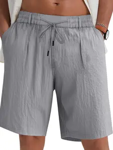 Men's Linen Summer Breathable Sunny Beach Shorts, Drawstring Shorts Pants, Loose Fit Casual American Style Five-Quarter Short Pants, Comfortable Summer Wear