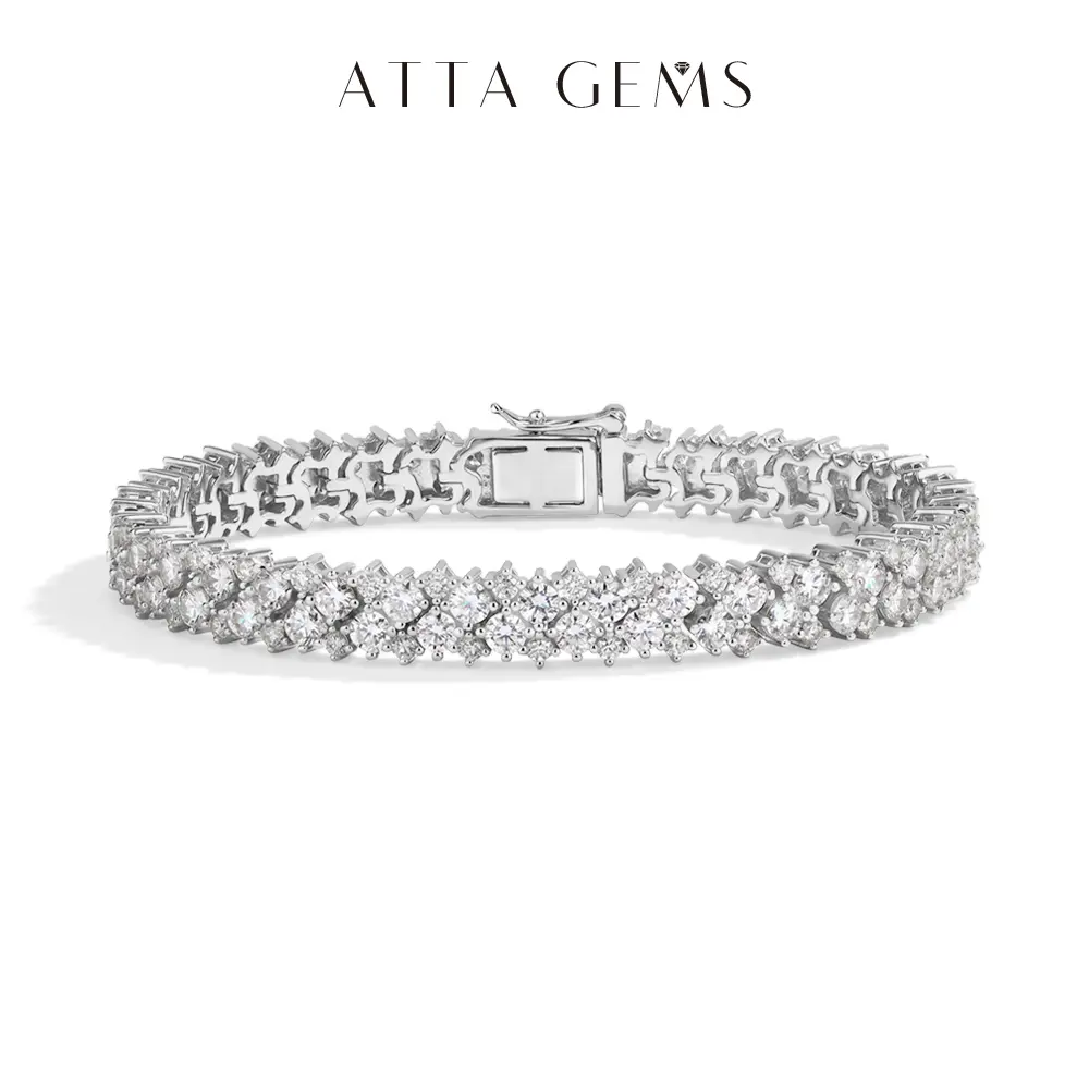 ATTAGEMS Women's 1.8-3.0mm Round Cut D Color VVS1 Synthetic Moissanite Elegant Bangle Bracelet - Crafted Luxury Look Beautiful Bracelets for Adults, Ideal Birthday Anniversary Gift B085, Special Event Artificial Gem Jewelry, Moissanite Jewelry
