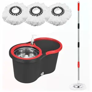 Easy Spin Mop and Bucket Set, Hand-Free Spinning Lazy Mop Bucke, 2x Relacement Microfiber Mop Heads, Effortless Clening for Your Home