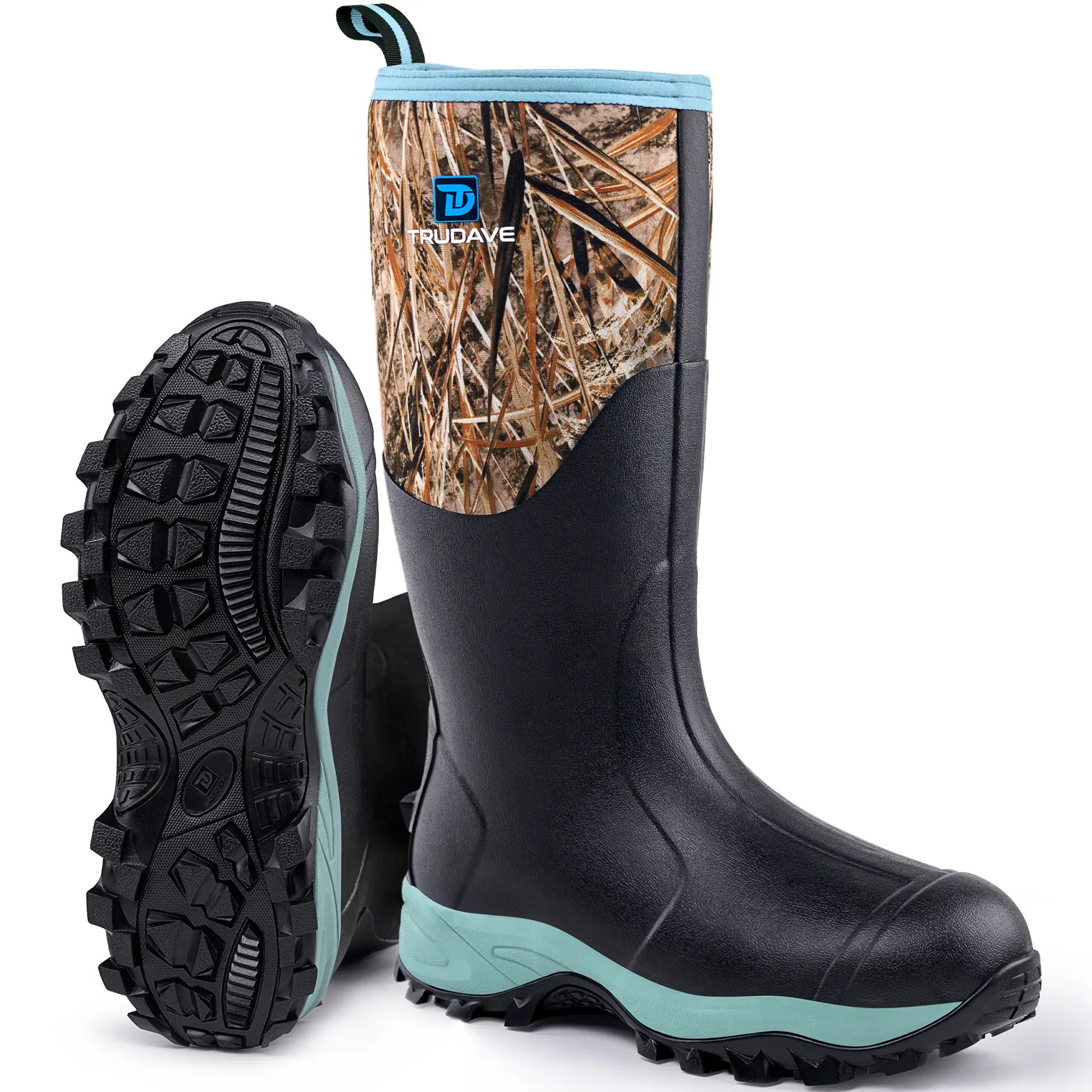 【No steel toe】Trudave Rubber Boots for Women, Waterproof Insulated Mud Rain Boots with Steel Shank, 6mm Neoprene Anti-slip Outdoor Work Boots Lightweight Shoe Aque Blue Footwear Girl