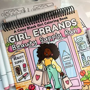 Girl's Errands & Beauty Supply Run Coloring Book - 50 High-Quality Single-Sided Pages, Spiral-Bound for Easy Flipping, Includes Printable Version