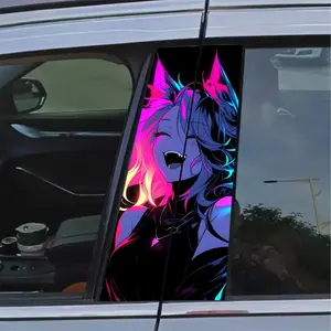 Cartoon Girl Pattern Car Sticker, Self-adhesive Car B-pillar Sticker, Car Exterior Decoration Accessories for Glass Surface, Car Decorative Sticker, Sticker for Cars, Vehicle Exterior Decoration