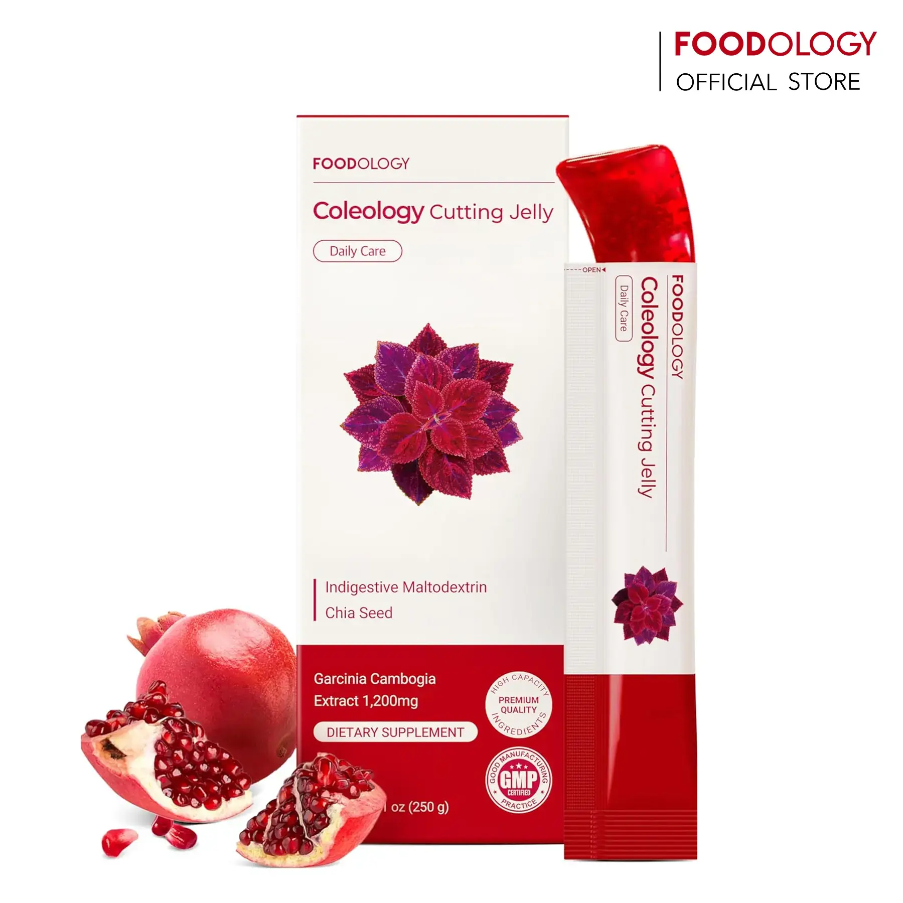 [FOODOLOGY] Coleology Cutting Jelly | Supports Carbohydrate Metabolism, Promotes Smooth Digestion-1 Pack of 10, Refreshing Pomegranate Flavor Contains Garcinia Cambogia, Chia Seeds Collagen, Hyaluronic Acid
