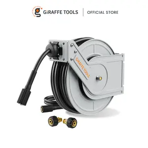 Giraffe Tools Retractable Pressure Hose Reel 4000/3200 PSI Heavy Duty 65ft Retractable Hose for Power Washers Lockable at Any Length Wall Mounted
