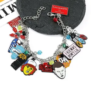 DIY Stranger Things Retro Charm Bracelet with 13 Assorted Charms Zinc Alloy Pendant Jewelry Lightweight Customizable Accessory for Fans