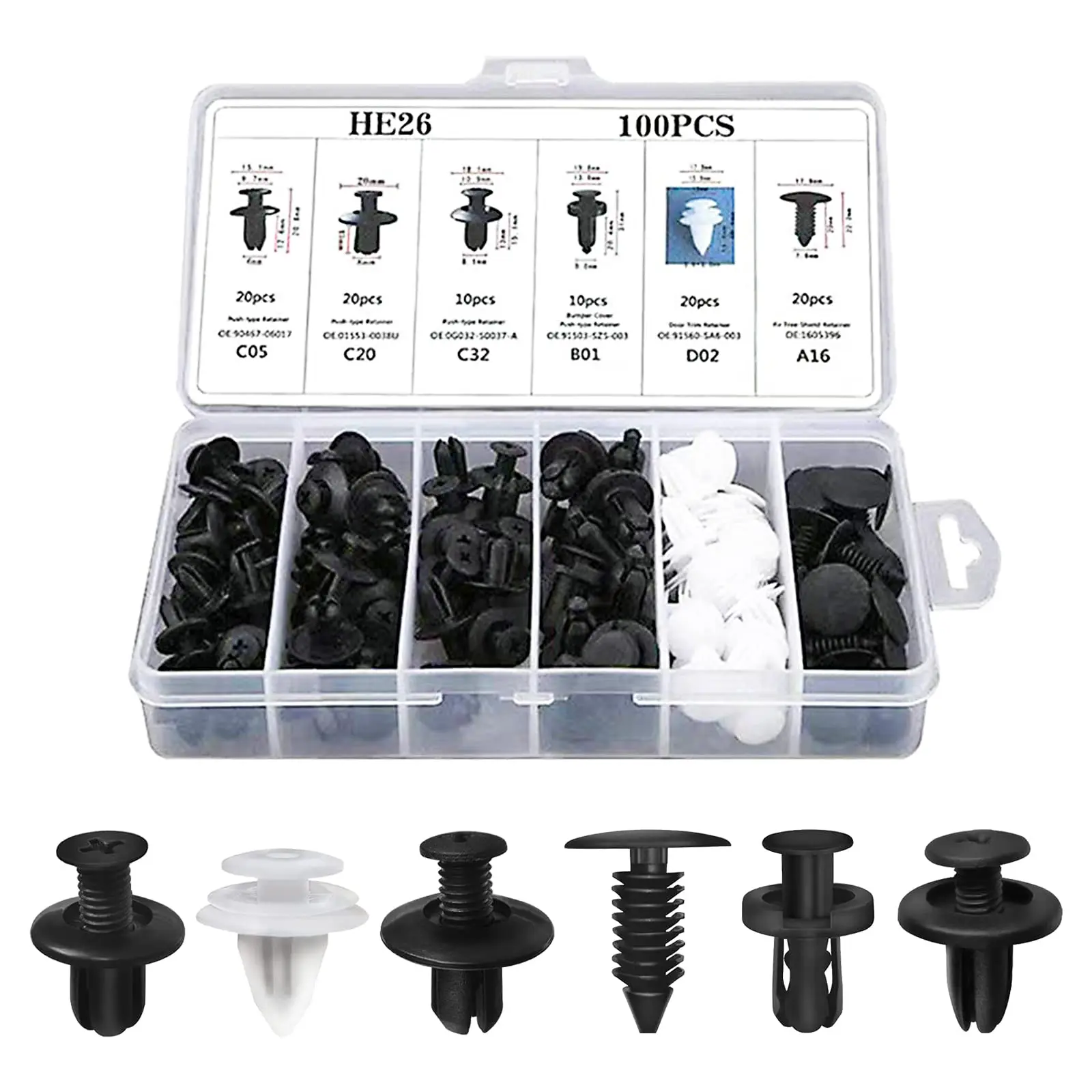 100PCS Plastic Car Body Trim Clips - Universal Bumper Clip Grommets, Auto Push Pin Rivets Fasteners Retainer Kit with Storage Box, Essential Car Accessory, Clip Grommet