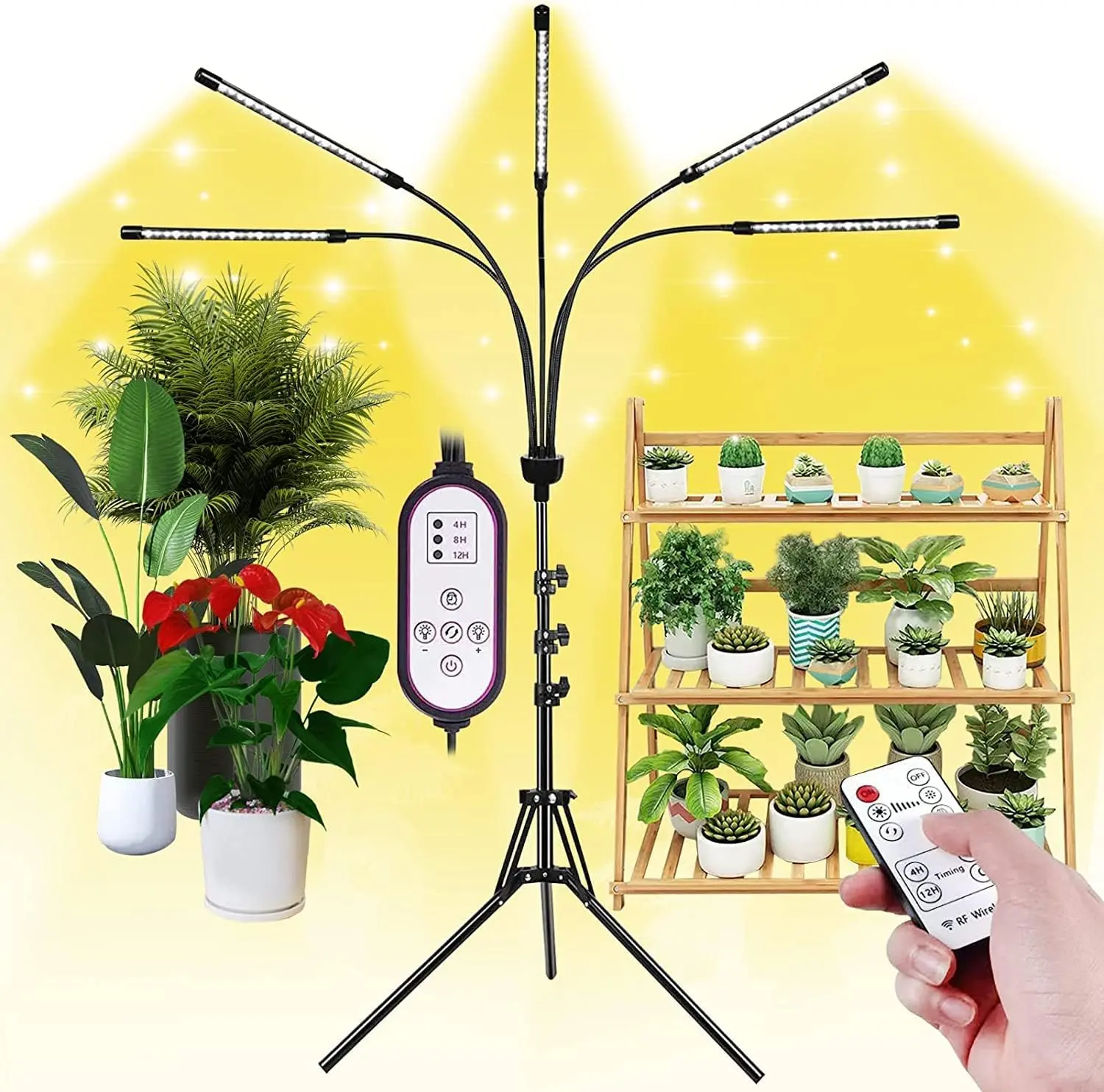 MUENING 5-Head Adjustable LED Growing Light - Full Spectrum Lamp with Convenient Timer, Versatile Lighting for Indoor Gardens, Seed Starters (Adjustable Heads for Indoor Use)