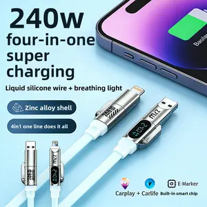240W Digital Display Flash Fast Charging Cable, 4.9ft TypeC+Type C, Type C+Lightning, Data Sync Cable for Phones,Tablets and Computers.