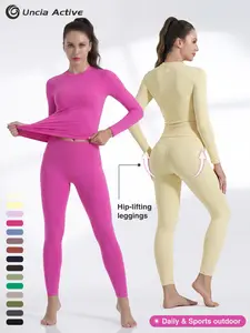 Women's High-Waisted 25‘’ Inseam Sporty Leggings Set Long Sleeve Top & Yoga Pants Elastic Fabric Comfortable Fit Ideal for Gym & Daily Wear Leggings Womens Leggings fyp outdoorfun, Workout Running Clothes Spandex For Gym Try it