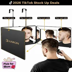 JUSRON 360° 3 Way Mirror - Multiple Styles (LED/No Light), Portable Trifold Mirror for Self Grooming & Haircutting, Adjustable Hooks, Gift for Him