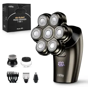 HiBig 7D Electric Shaver for Head & Body - 5-in-1 Professional Beard Trimmer & Grooming Kit, Waterproof Rechargeable Skull Shaver, Cordless Hair Clipper with Rotary Floating Blade Heads, Ideal Gift for Men