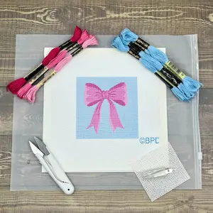 Bow Needlepoint Kit (Pink with Blue)