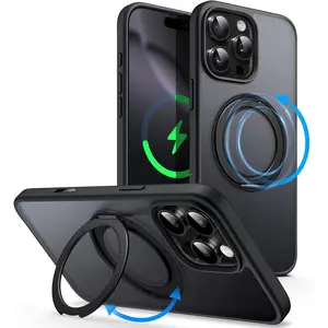 phone case for iphone 17 16 15 14 13 12 pro max plus case,16e, 360 Degree Rotatable Ring Case , Compatible with MagSafe, Slim Shockproof Phone Cover with Stand & Ring Holder