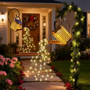 Solar Copper Kettle Waterfall Light - IP44 Waterproof Outdoor Front Porch Decor, Warm White LED Auto Sensor, Eco-Friendly Gift for Mom, Ideal for Garden Displays