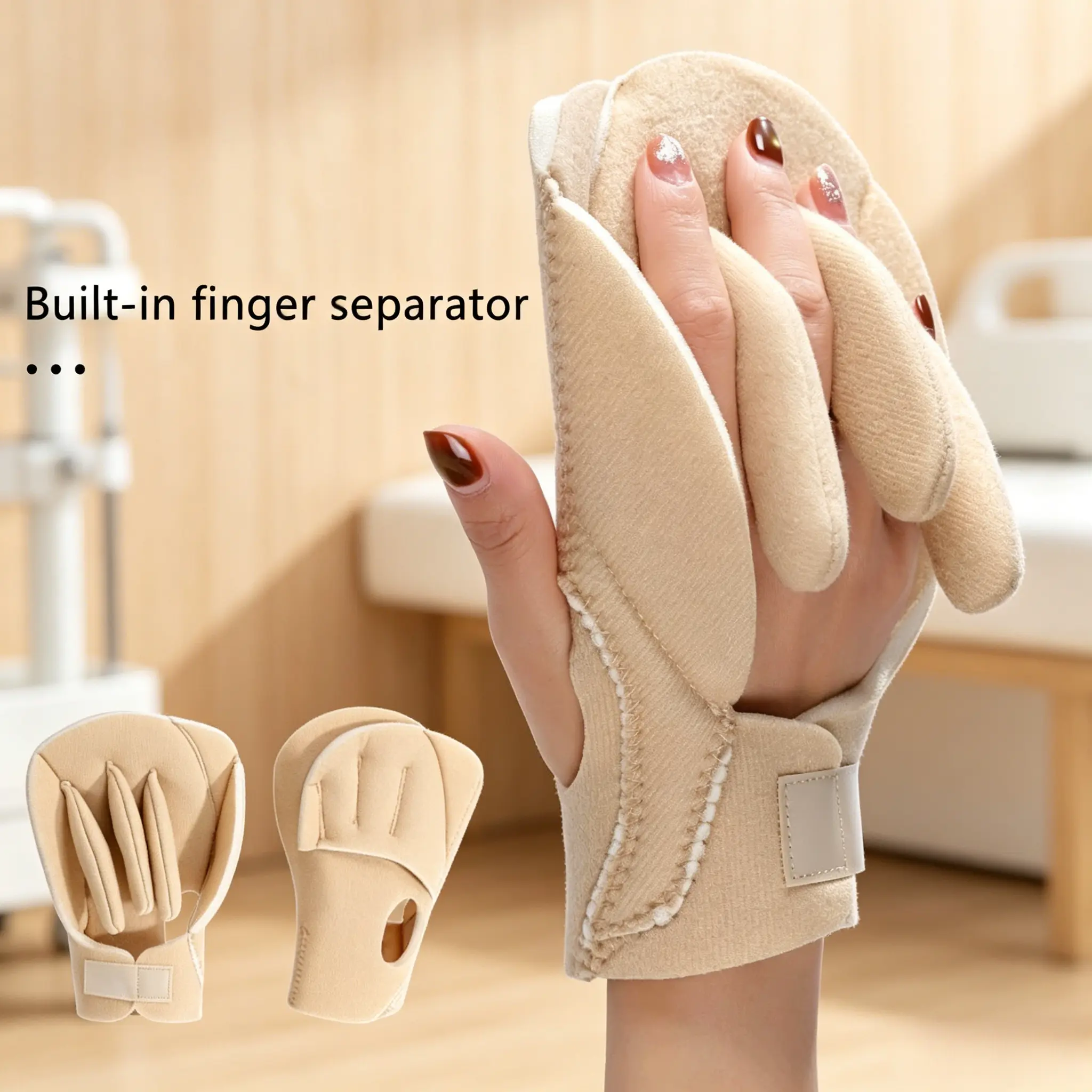 Adjustable Hand Rehabilitation Glove with Built-in Finger Separator, Finger Stretch Splint Brace for Hand Spasm Relief & Daily Support