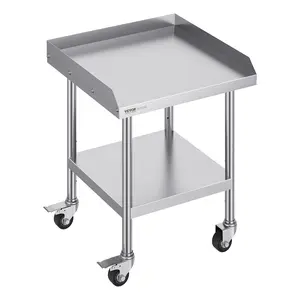 VEVOR Stainless Steel Work Table,  24 x 24 x 30 Inch Commercial Food Prep Worktable with 4 Wheels, Casters, 3-Sided Backsplash Heavy Duty Prep Worktable, Metal Work Table for Restaurant Home Hotel