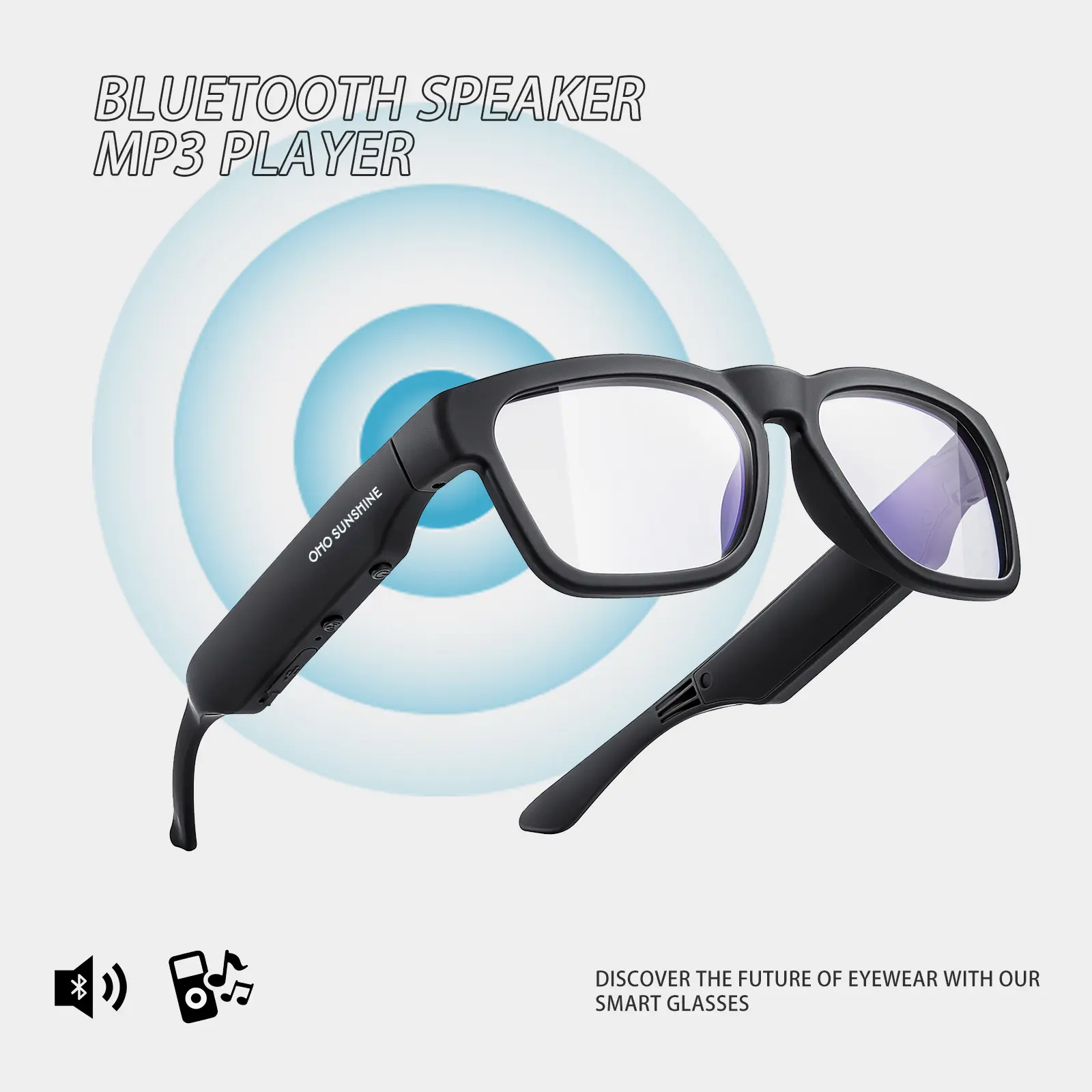 OhO Sunshine Sunblazer Modern Multifunctional Smart Glasses - UV Protection Smart Eyewear with Built-in Earbuds, Wireless Audio, Music Player, Wireless Calls, Directions, Weather Queries, Father's Day Gift