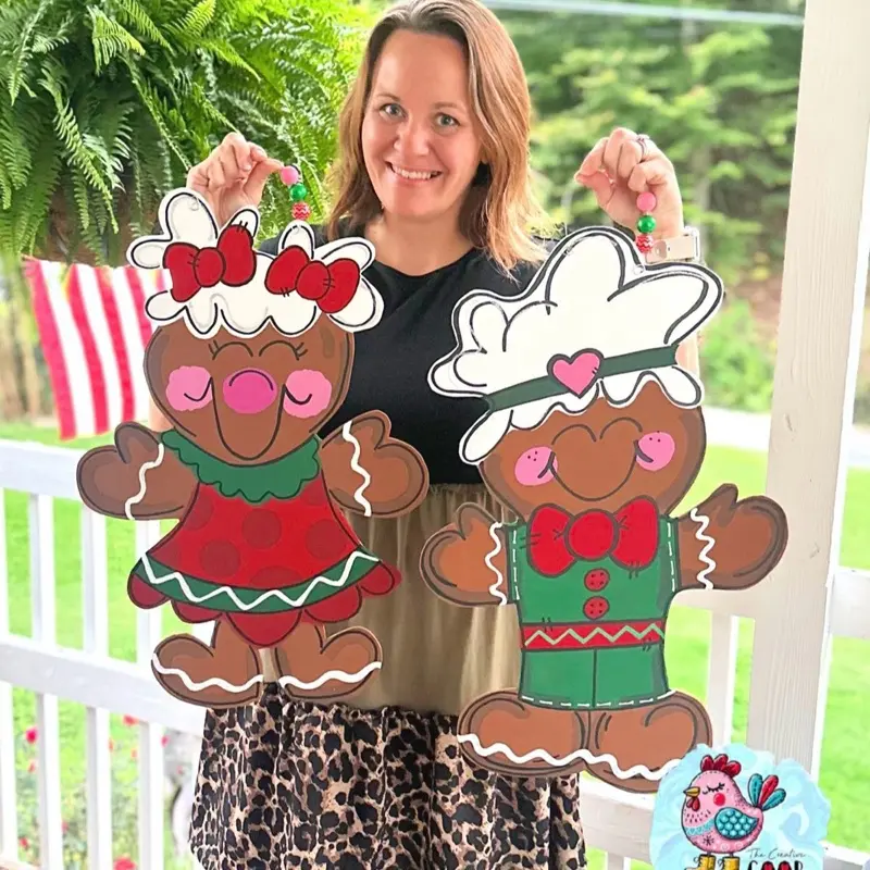 Christmas Gingerbread Girl and Boy SET of 2 Wooden Door Hangers Decor by The Creative Coop