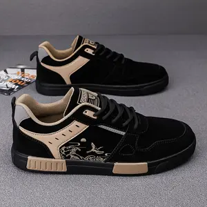 Men's Low Top Skate Shoes With Wave Pattern, Non Slip Comfy Casual Shoes