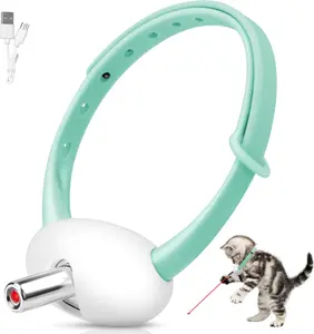 Automatic Laser Collar Cat Toy, Upgraded Laser Cat Toys, Flashing and Lasting modes, 8-12″ Bend Collar & 41°Adjust Angle free hands. Type-C USB Charge 1H and works 12H. Gifts for Ailurophile (Green)