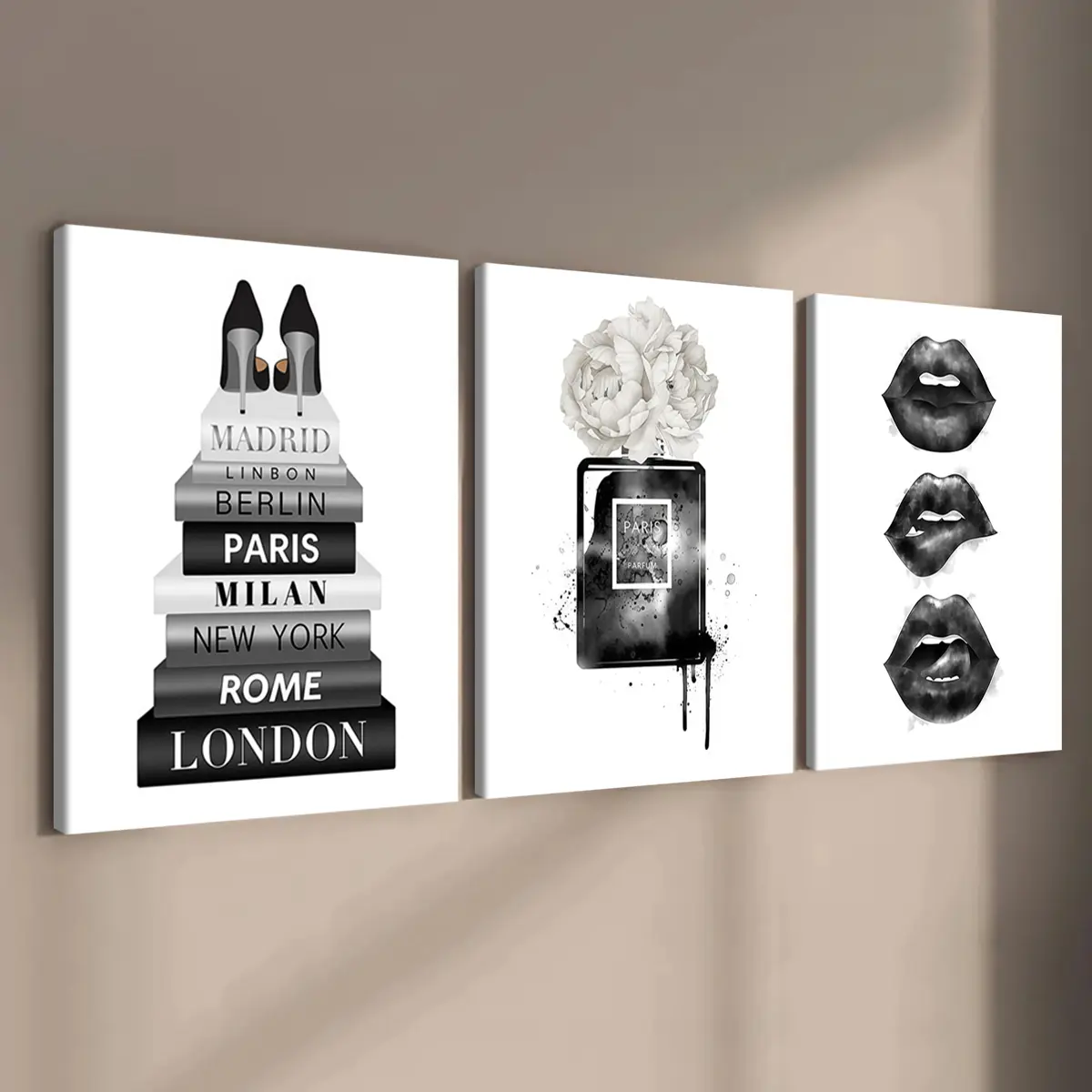 3 count wooden frame canvas, Decorative Wall Art, black and white style stylish women's room poster, Home Decor, HD, waterproof, Modern Abstract Art, Vintage Decor, Aesthetic Wall Decor, Abstract Design