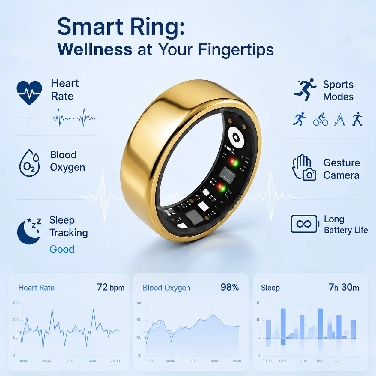 Quriov Smart Ring, Waterproof Tracking Fitness Ringwith Sleep, Heart Rate Monitoring, Stylish Wearable for Men & Women gift Wireless Connection,with charging box Touch Screen Watch Running Watch Compact Durable tiktokshopspringglowup tikto