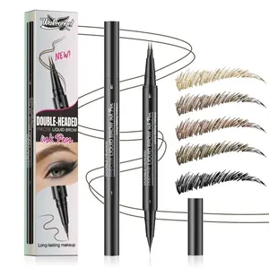 Microblading Eyebrow Pencil - Eyebrow Pencil 2 in 1 Dual-ended Eyebrow Pencil with 2-prong Micro-prong Applicator and Precision Brush for Natural Eyebrow Shape that Lasts All Day