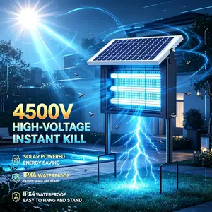 This solar-powered outdoor mosquito killer lamp charges automatically by day, turns on at night via light control. UV light attracts mosquitoes, high-voltage grid kills them instantly. Waterproof, no wiring needed, perfect for yards and patios.