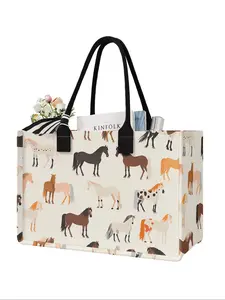 Vintage 1964 Horse Print Tote Bag, Unique Birthday Gift for Women, Includes Beach Bag and Cosmetic Pouch, Perfect for Travel, Casual Tote Bag