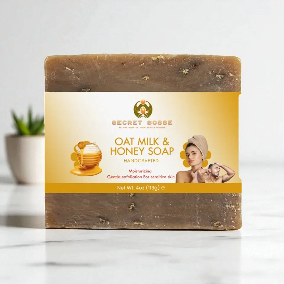 Secret Bosse Oat Milk & Honey Soap Handcrafted Organic Body Care for Sensitive Skin Nourishing Formula with Oats Goat Milk & Honey 4 oz