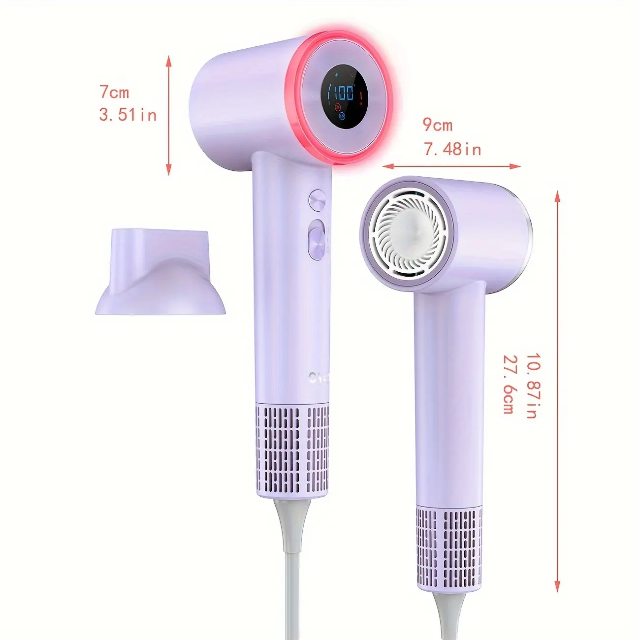 Ionic Hair Dryer High Speed Blow Dryer with 110000 RPM Brushless Motor Fast Drying - LED Display, Thermo-Control, Low Noise - Professional Portable Hairdryer for Travel, Salon, Home, Gifts (purple) high speed hair dryer magnetic attachment