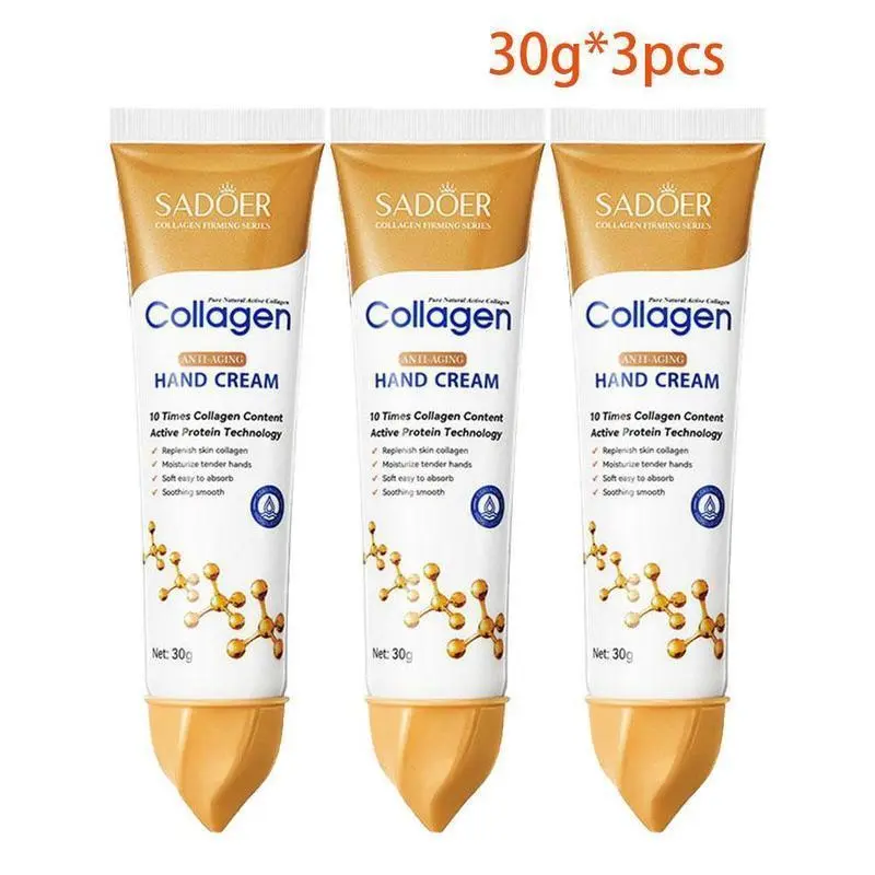 Collagen Hand Cream Set with Shea Butter, 3 Pack Gentle Daily Moisturizer for Dry, Cracked Hands, Korean Skincare to Smooth & Repair Skin, All Skin Types, Nourishing
