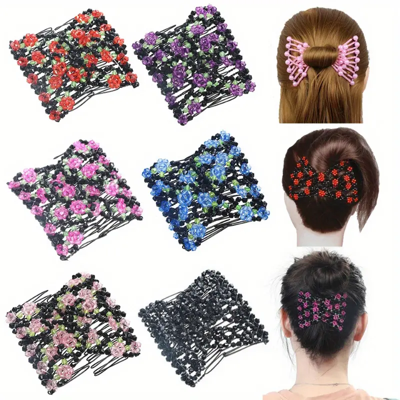 6PCS Magic Hair Combs Side Stretch Double Clips Hairpin Hair Combs Bun Maker Hair Accessories for Women Girls Thick and Thin Hair