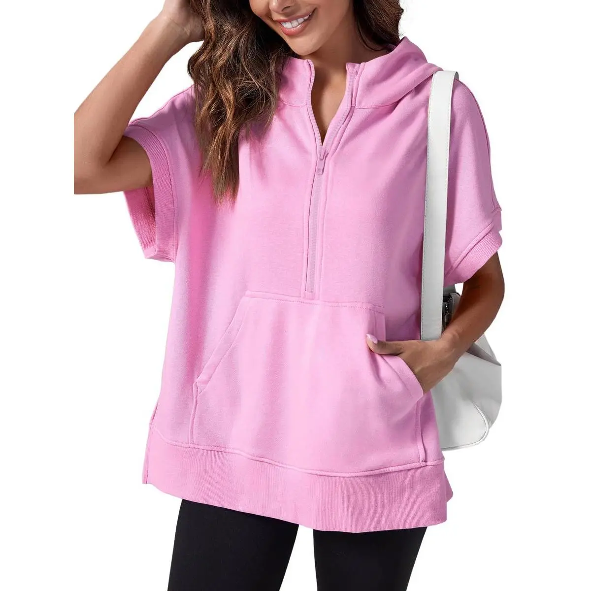 Womens Oversized Half Zip Hoodies Short Sleeve Casual Sweatshirts Pullover Tops  Aesthetic sweatshirt comfort sweatshirts hoodie FallFreshness