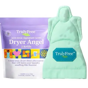 TrulyFree Dryer Angel - Natural Non-Toxic Reusable Fabric Softener Sheets, Signature Scent with Plant-Based Oils, 1 Pack + 1 Refill, Safe for Babies & Sensitive Skin, Long-Lasting Up to 365 Days