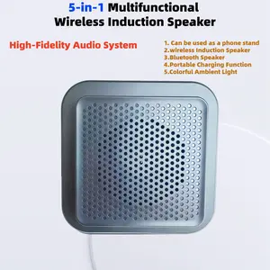 summerwins Wireless Induction Bluetooth Speaker Stand, Magnetic 360° Adjustable Mobile Cellphone/Tablet Holder, Rechargeable Portable Power Bank, Colorful Ambient Lights - Electronics Accessories (Black)