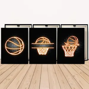 [Sale off up to 65%][Free Ship][No Frame]  Set 3 Neon Basketball Postr Print Wall Art, Ready to Hang, Sports Theme, Boy's Bedroom, Living Room, Bedroom, Dining Room, Wall Decoration