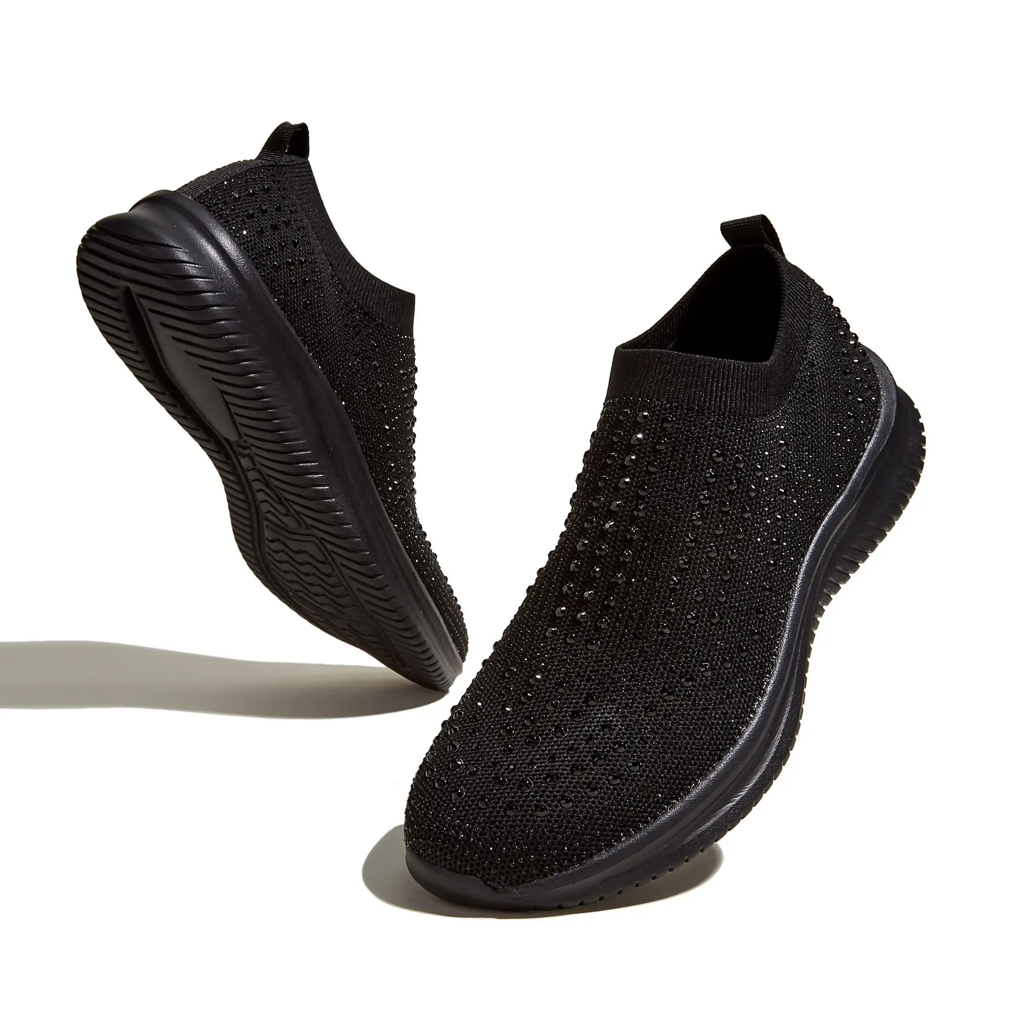 LUCKY STEP Women's Rhinestone Mesh Slip-On Fashion Walking Shoes - Breathable Sparkle Glitter Casual Mesh Athleisure Sneakers for Daily Wear, Athletic Outdoor Use, Mesh Athleisure Shoes