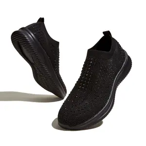 LUCKY STEP Women's Rhinestone Mesh Slip-On Walking Footwear - Breathable Sparkle Glitter Women's Sneakers for Casual Daily Wear,summervibes Athletic outdoorfun