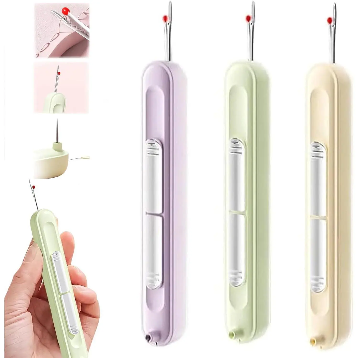 3Pcs/Set Upgraded 2 in 1 Automatic Needle Threaders Seam Ripper,Quilting Supplies Sewing Kit,Purple,Green,Yellow Quick Sewing Machine Loop Needle Threaders