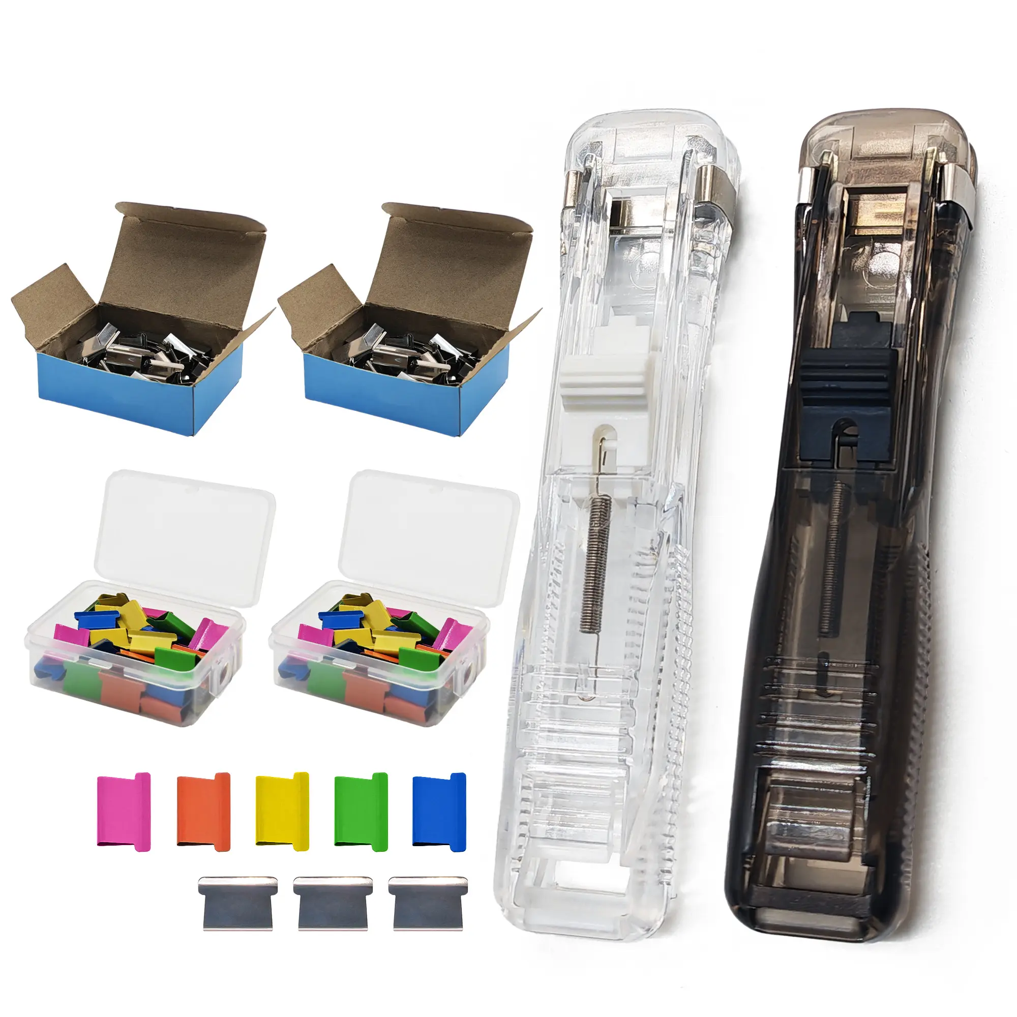 Portable Paper Binder Stapler - Handheld Dispenser with 100 Clips, Office/School Paper Binder Tool for File Binding & Document Organization, White/Black Office Stationery