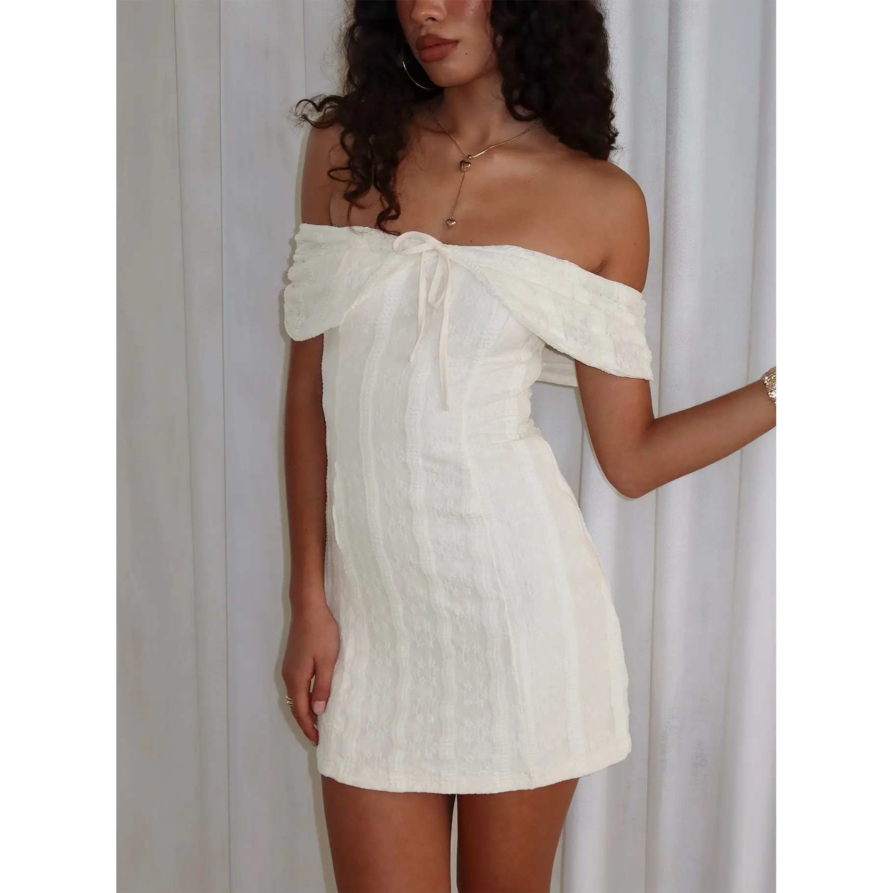 Colettie Off Shoulder Mini Dress Cream