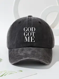 Unisex God Got Me Letter Printed Washed Baseball Cap Snapback, Vintage Adjustable Fitted Hat for Travel & Beach, Casual Style for All Seasons, Adjustable Stylish Hat