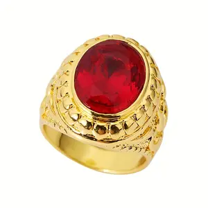 Oval Red Zircon Statement Ring - Retro Vintage Jewelry for Men - Ring