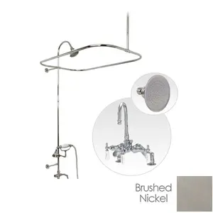 60 Inch Brushed Nickel Deck Mount Clawfoot Tub Shower Enclosure with Gooseneck Faucet and Watering Can Shower Head