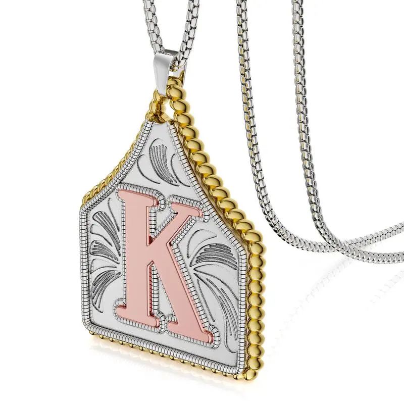 Western Cowboy Initial Necklace -  Cowboy Letter Pendant Necklace Two-Toned Jewelry Gift For Blackfriday Christmas
